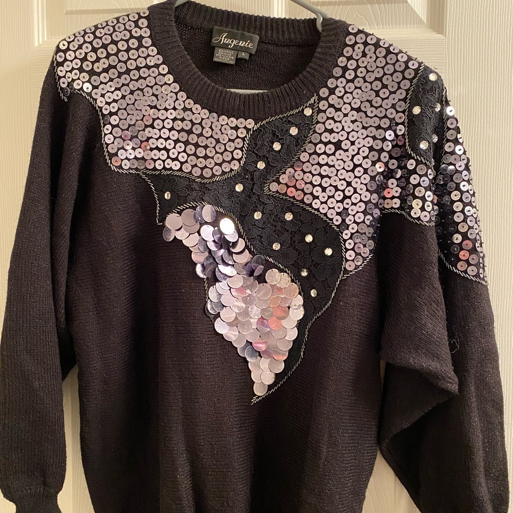 Vintage Black Sequin Lace Sweater